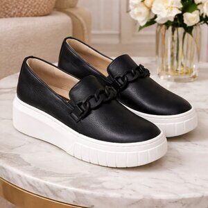 Naturalizer Daphne Platform Slip On Sneakers Black Leather Size 9M Comfort